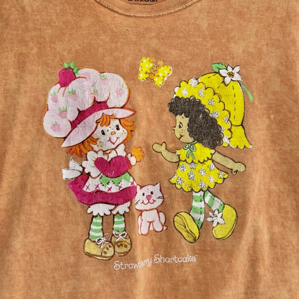 Strawberry Shortcake Vintage Style Tee Faded Orange Graphic Cropped L